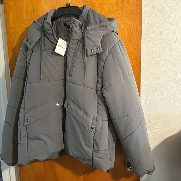 Gray Puffer Jacket Mens XXL Zip Pocket - Picture 1 of 4